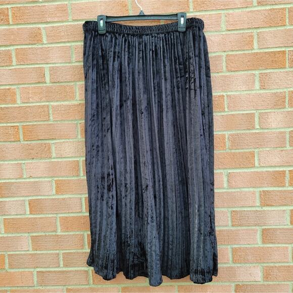 Soft Surroundings Vivian Black Velvet Accordian Pleated Maxi Skirt Petite Medium - Picture 3 of 5